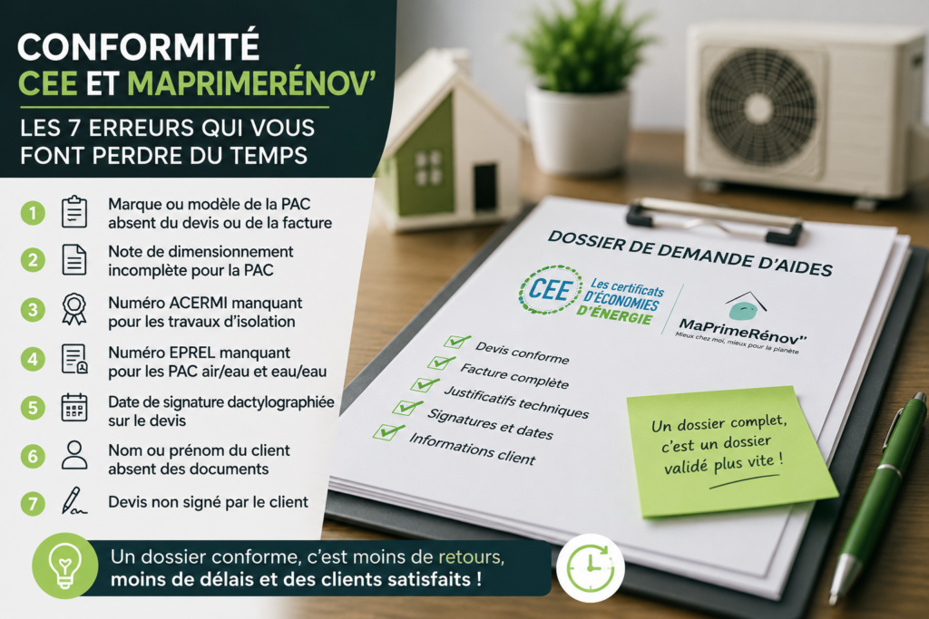 Conformite CEE et MaPrimeRenov : les 7 erreurs qui bloquent les dossiers (et comment les eviter) | Planete Service